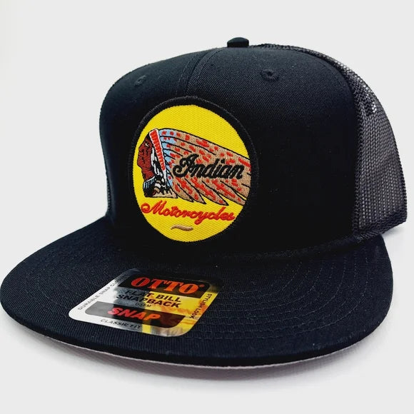 Indian Motorcycles Embroider Patch Flat Bill Trucker Mesh Snapback Cap Hat Black