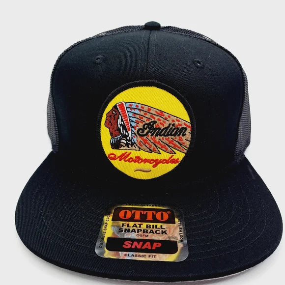 Indian Motorcycles Embroider Patch Flat Bill Trucker Mesh Snapback Cap Hat Black