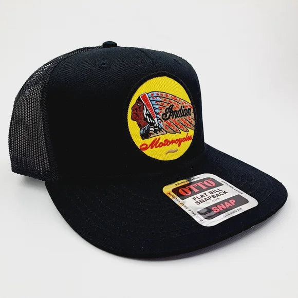 Indian Motorcycles Embroider Patch Flat Bill Trucker Mesh Snapback Cap Hat Black