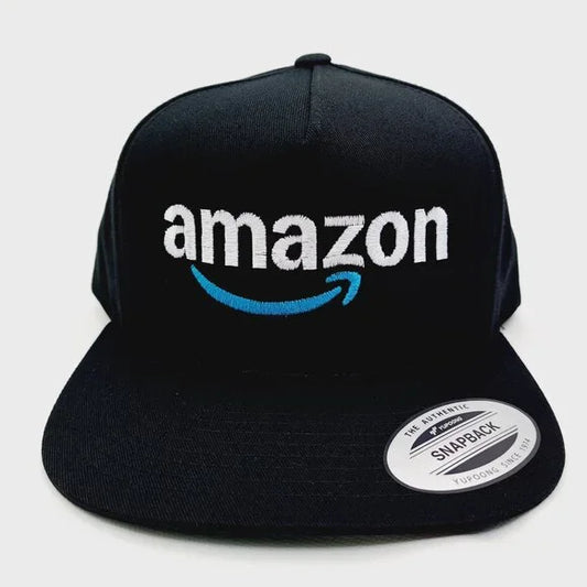 Amazon Embroidered Flat Bill Solid Cloth Snapback Baseball Cap Hat