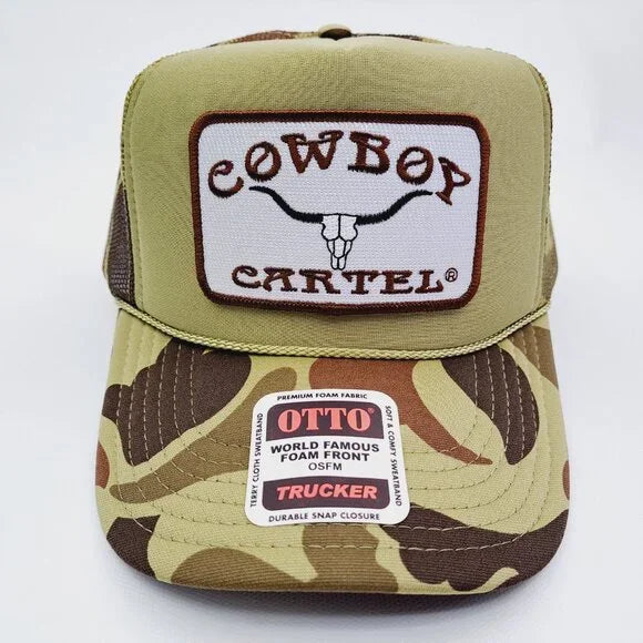 Cowboy Cartel Foam Trucker Mesh Snapback Hat Embroidered Patch Camouflage