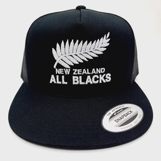 New Zealand All Blacks Flat Bill Mesh Snapback Hat Cap Black Embroidered