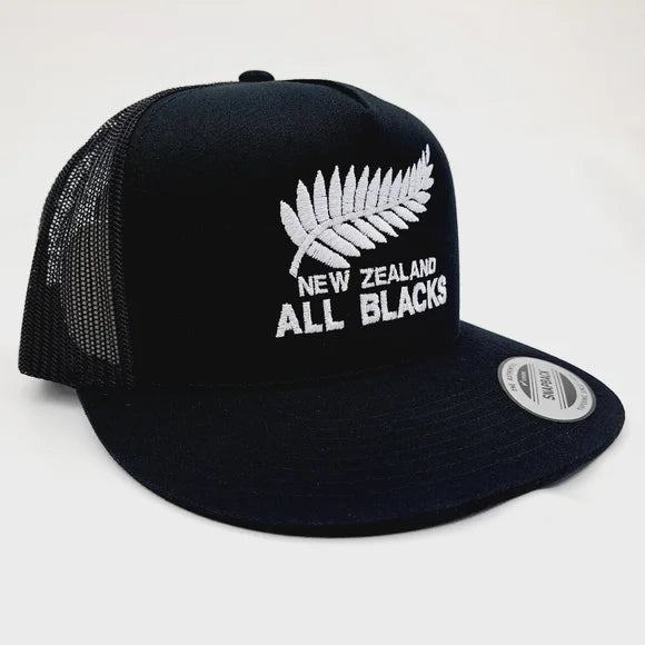 New Zealand All Blacks Flat Bill Mesh Snapback Hat Cap Black Embroidered