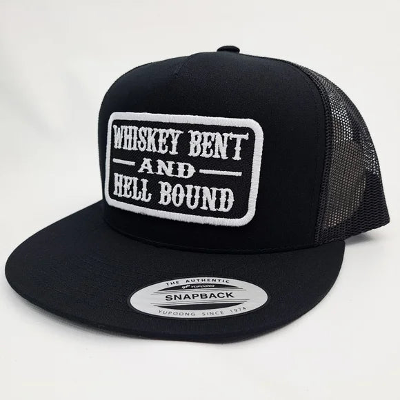 Whiskey Bent And Hell Bound Flat Bill Trucker Mesh Snapback Cap Black