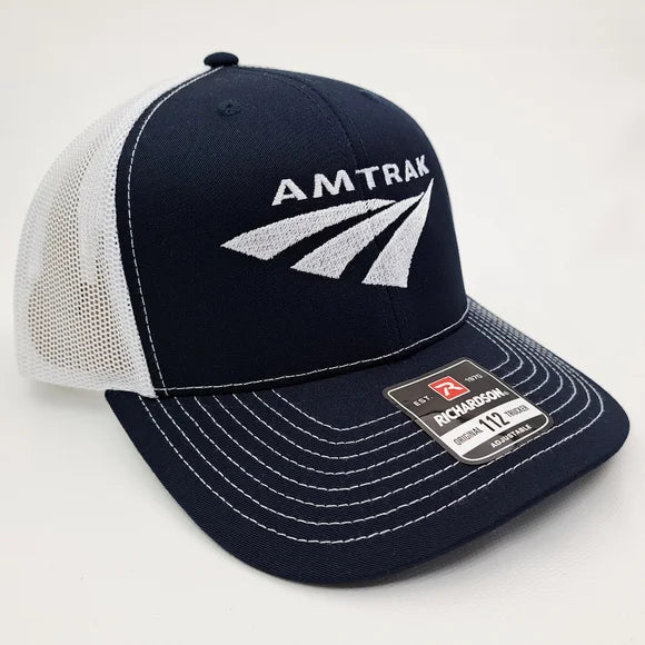Amtrak Train Richardson 112 Trucker Mesh Snapback Cap Hat Embroidered Navy Blue