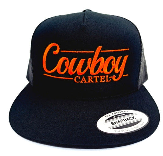 Cowboy Cartel Flat Bill Trucker Mesh Snapback Black Yupoong 6006