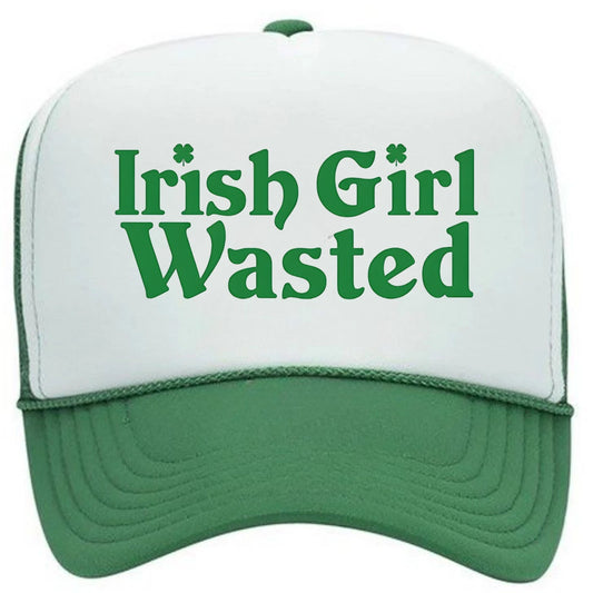 St. Patrick's Day Irish Girl Wasted Hat Foam Trucker Snapback Cap Green