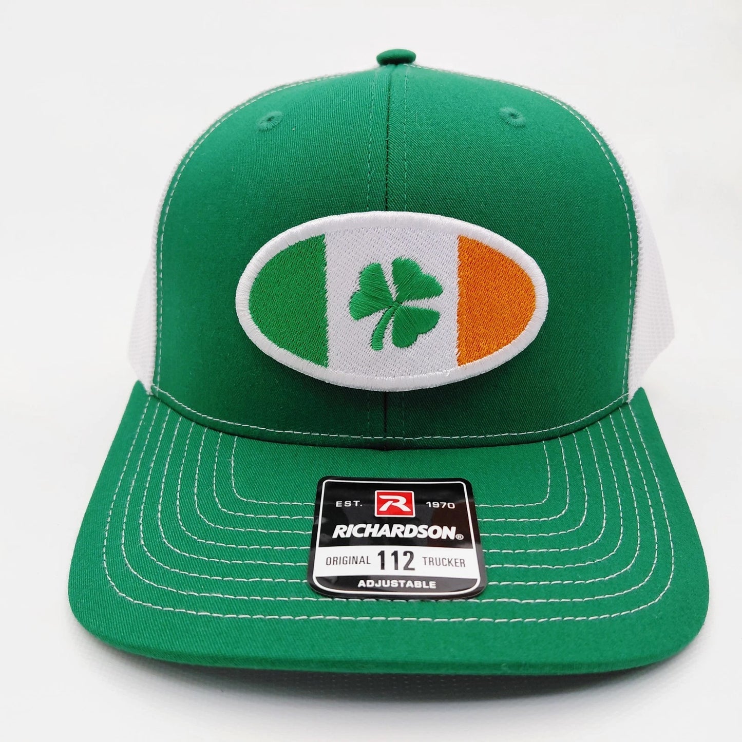 St. Patrick's Day Embroidered Clover Patch Richardson 112 Mesh Snapback Green