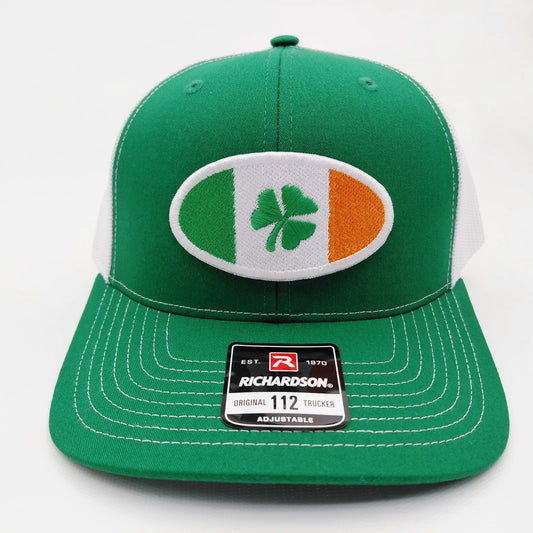 St. Patrick's Day Embroidered Clover Patch Richardson 112 Mesh Snapback Green