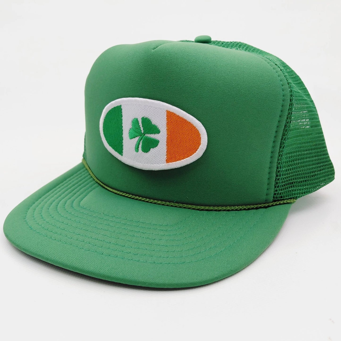 St. Patrick's Day Embroidered Clover Patch Mesh Snapback Green