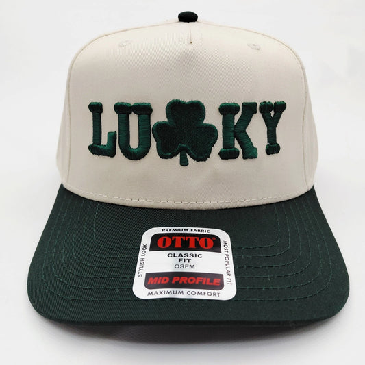 St. Patrick's Day Lucky Hat 5 Panel Snapback Cap Green / Beige