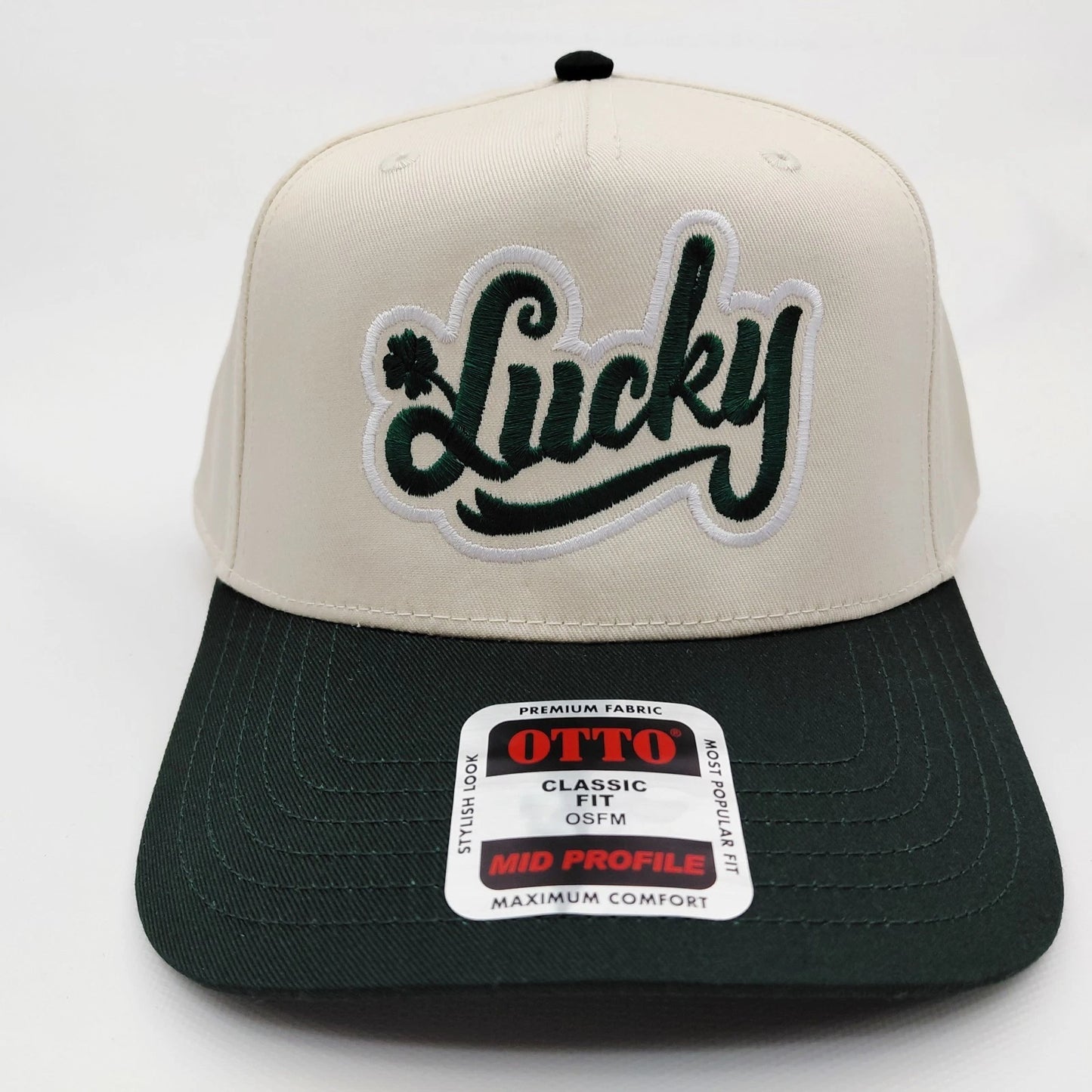 St. Patrick's Day Lucky Hat 5 Panel Snapback Cap Green / Beige