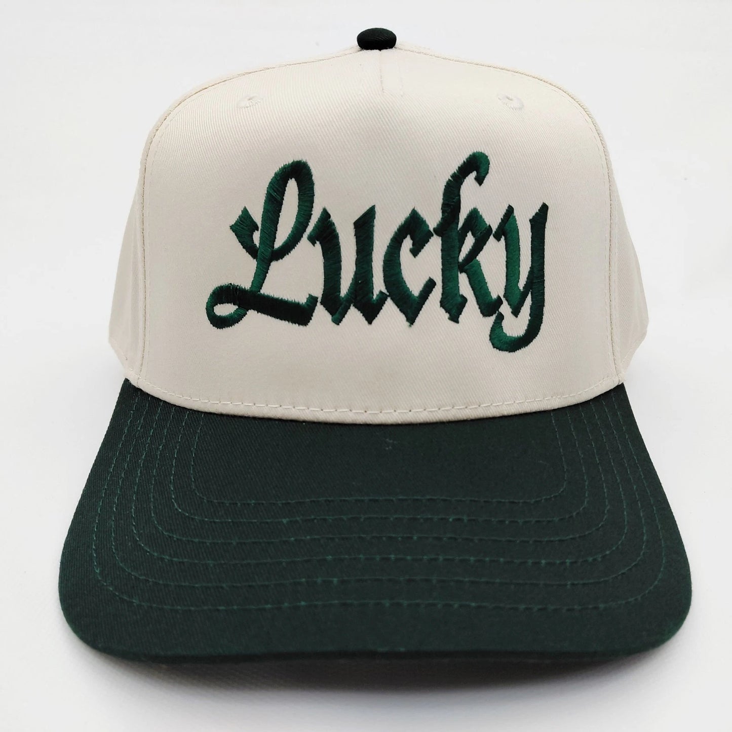 St. Patrick's Day Lucky Hat 5 Panel Snapback Cap Green / Beige