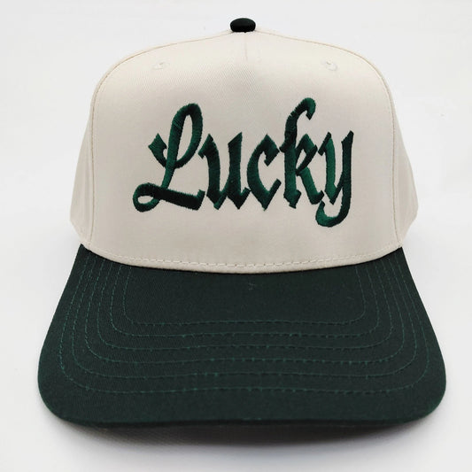 St. Patrick's Day Lucky Hat 5 Panel Snapback Cap Green / Beige