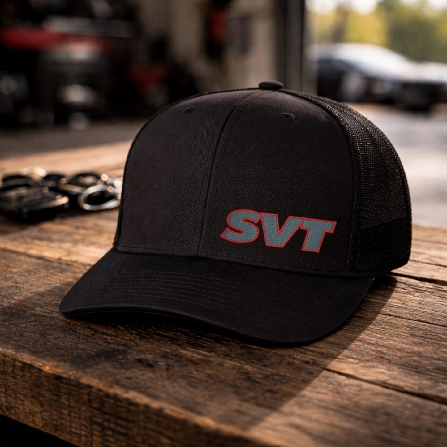 SVT Flexfit Fitted Hat Cap Embroidered Black (Pick Your Size)