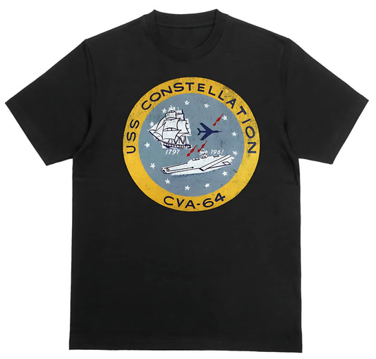 USS Constellation CVA-64 T-shirt Unisex 100% Cotton Black Distressed Graphic