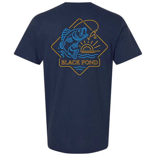 Black Pond Freshwater Series Men's T-shirt Largemouth Bass Fishing Neon Light