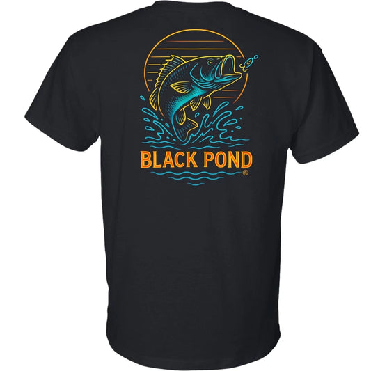 Black Pond Freshwater Series Men's T-shirt Largemouth Bass Fishing Neon Light