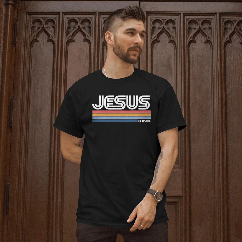 Jesus the King Retro Unisex Softstyle T-Shirt Jesus Christ Christian Religious