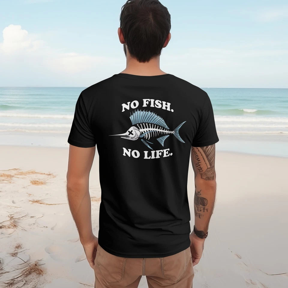 No Fish No Life Sailfish Fishing Brand T-Shirt Mens Outdoors