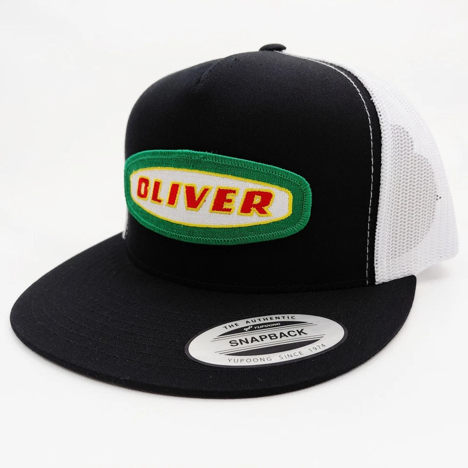 Oliver Tractors Hat Embroidered Patch Flat Bill Mesh Snapback Cap