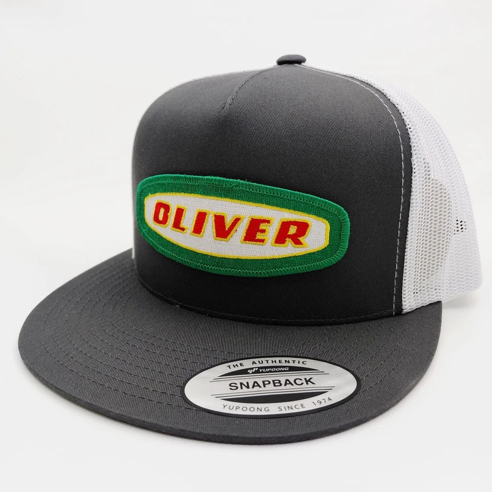 Oliver Tractors Hat Embroidered Patch Flat Bill Mesh Snapback Cap