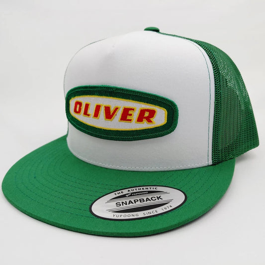 Oliver Tractors Hat Embroidered Patch Flat Bill Mesh Snapback Cap
