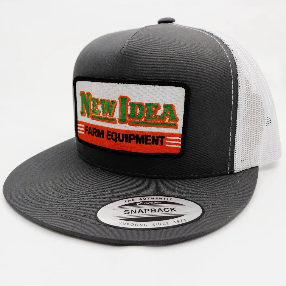 New Idea Farm Equipment Hat Embroidered Patch Flat Bill Mesh Snapback Cap