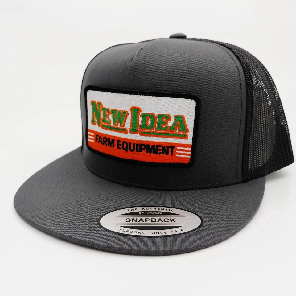 New Idea Farm Equipment Hat Embroidered Patch Flat Bill Mesh Snapback Cap