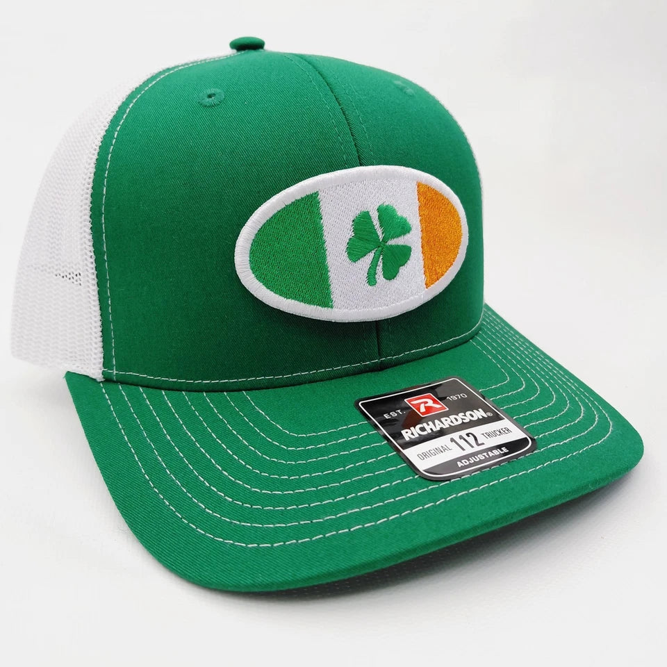 St. Patrick's Day Embroidered Clover Patch Richardson 112 Mesh Snapback Green