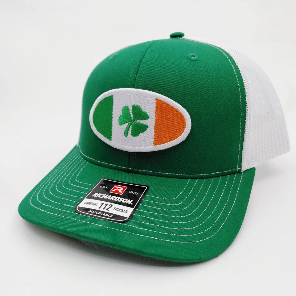St. Patrick's Day Embroidered Clover Patch Richardson 112 Mesh Snapback Green