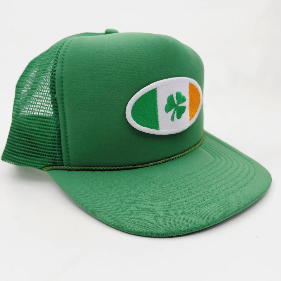 St. Patrick's Day Embroidered Clover Patch Mesh Snapback Green