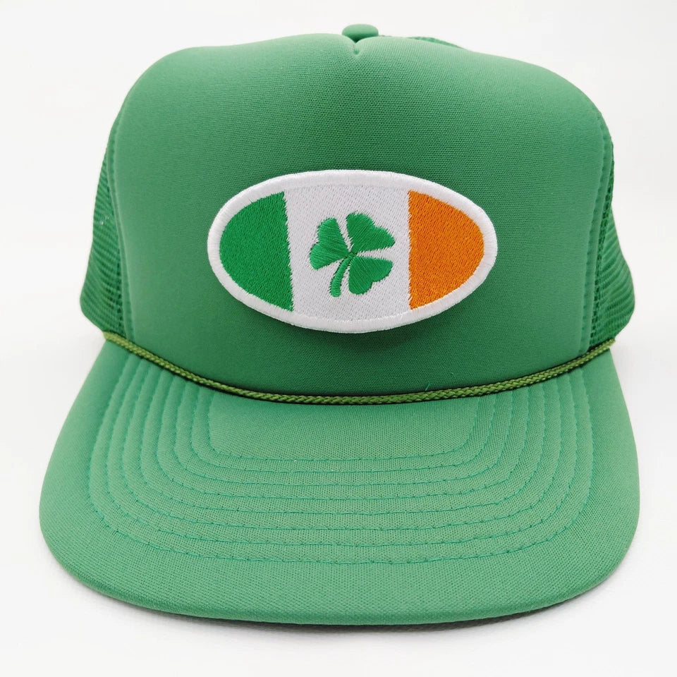 St. Patrick's Day Embroidered Clover Patch Mesh Snapback Green
