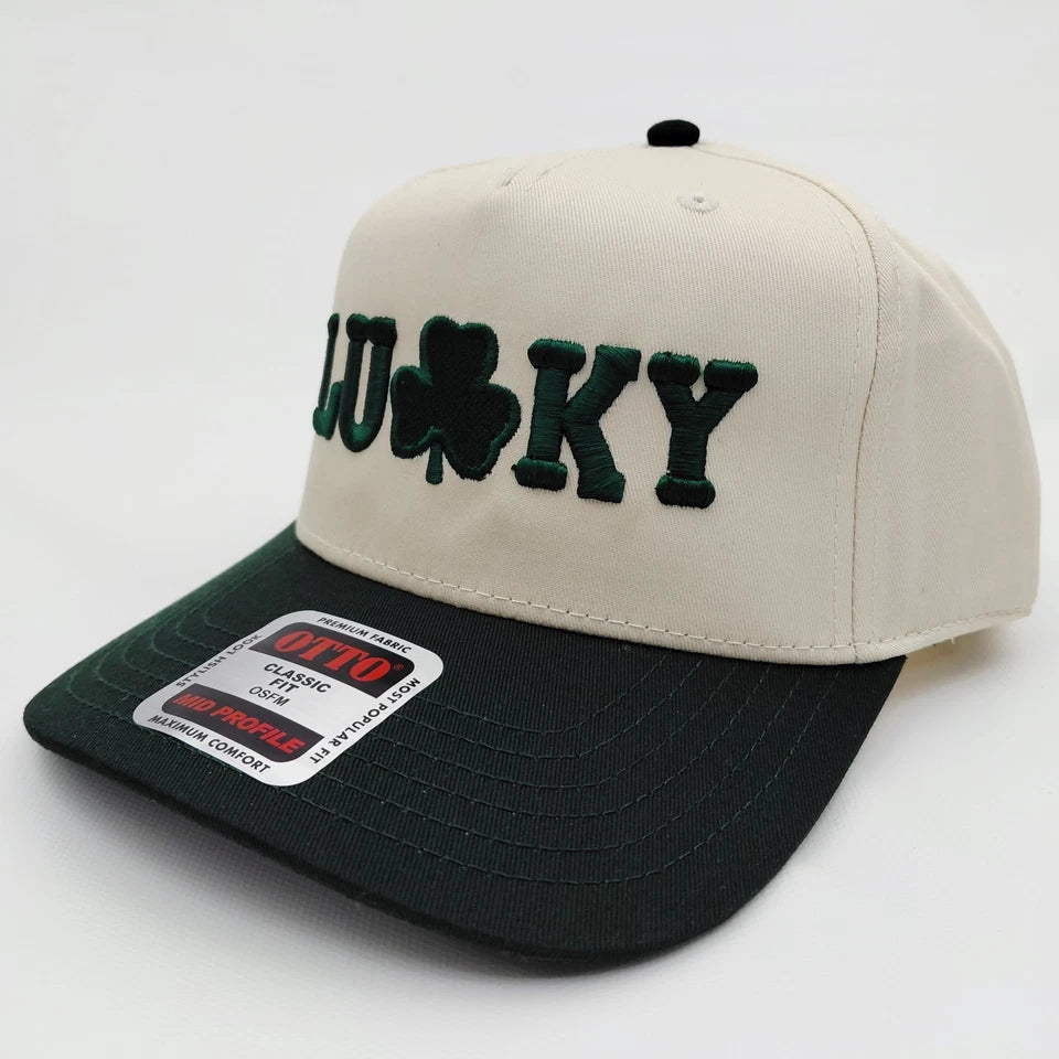 St. Patrick's Day Lucky Hat 5 Panel Snapback Cap Green / Beige