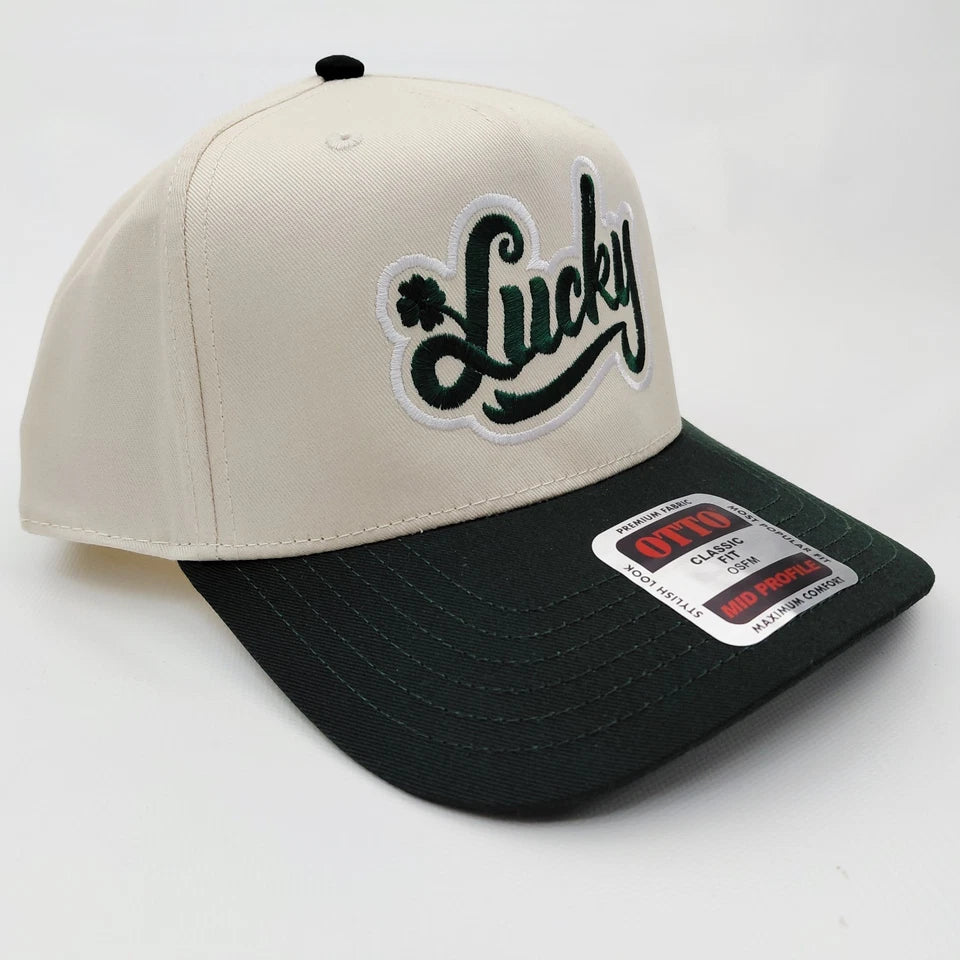 St. Patrick's Day Lucky Hat 5 Panel Snapback Cap Green / Beige