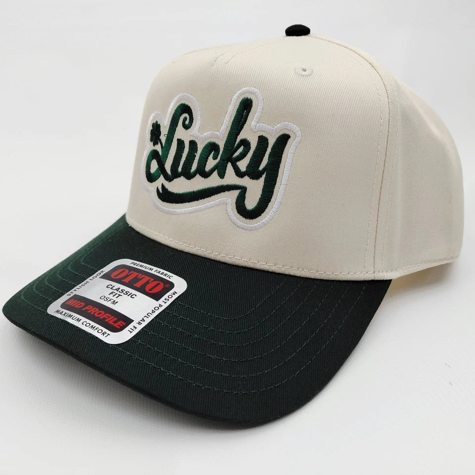 St. Patrick's Day Lucky Hat 5 Panel Snapback Cap Green / Beige