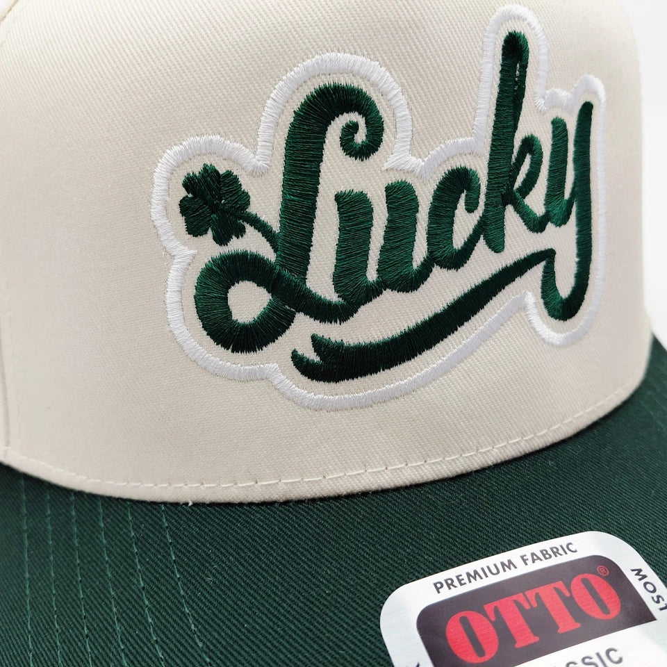 St. Patrick's Day Lucky Hat 5 Panel Snapback Cap Green / Beige