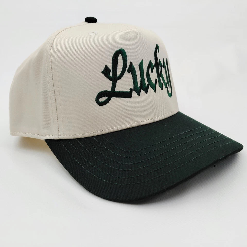 St. Patrick's Day Lucky Hat 5 Panel Snapback Cap Green / Beige