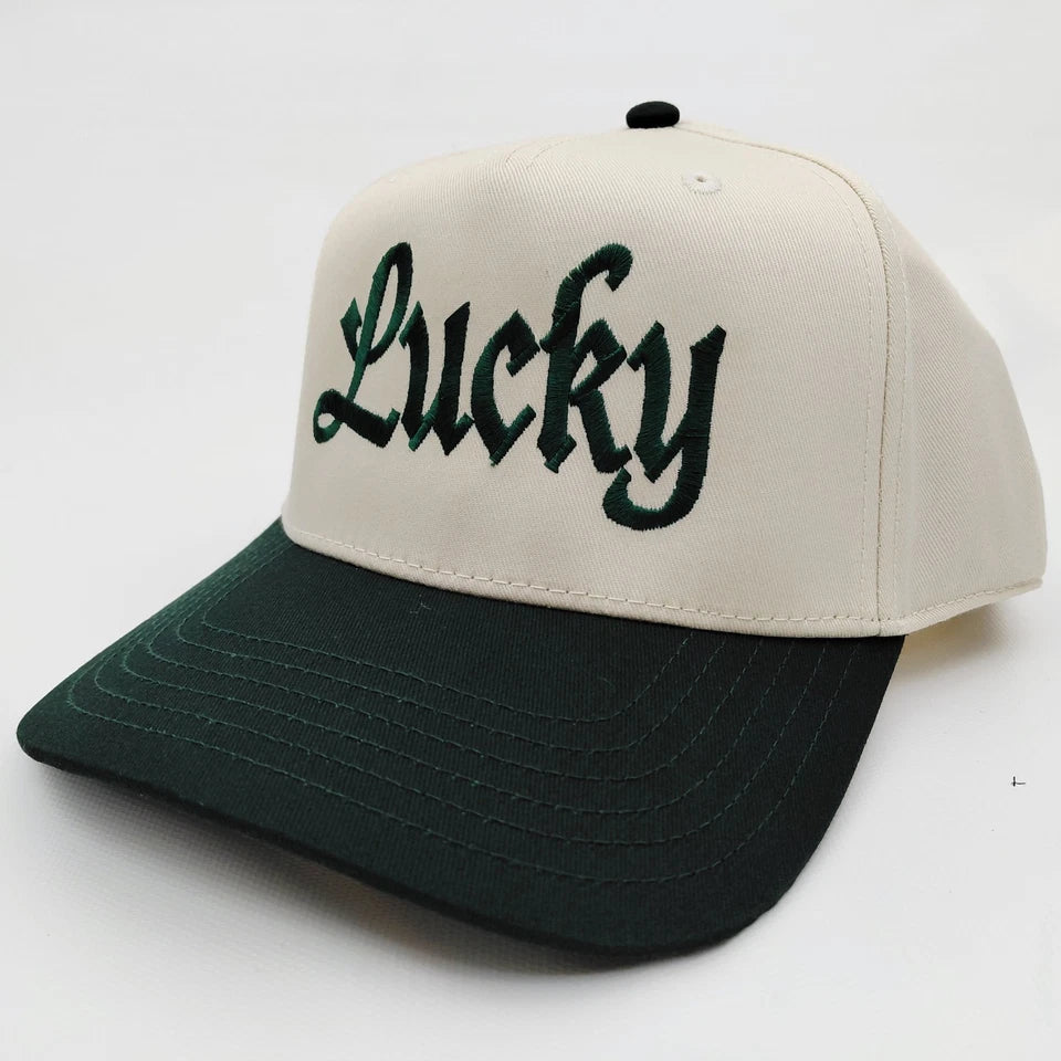 St. Patrick's Day Lucky Hat 5 Panel Snapback Cap Green / Beige