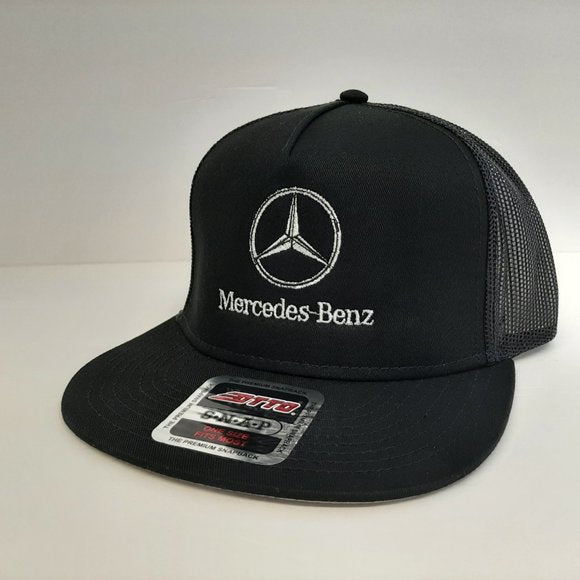 Mercedes Benz Mesh Trucker Snapback Flat Bill Embroidered Cap Hat Black Otto