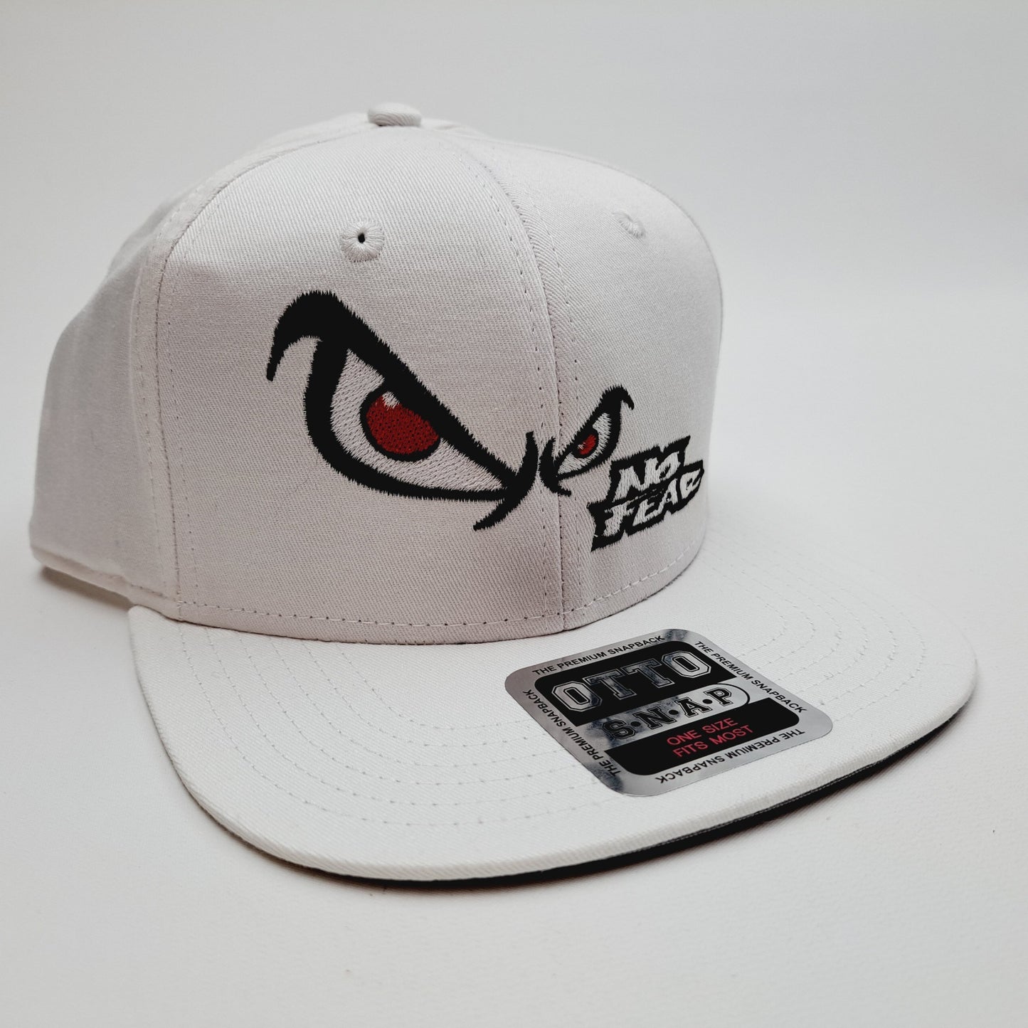 No Fear Angry Eyes Otto Curved Bill Full Cover Snapback Trucker Baseball Hat Cap White