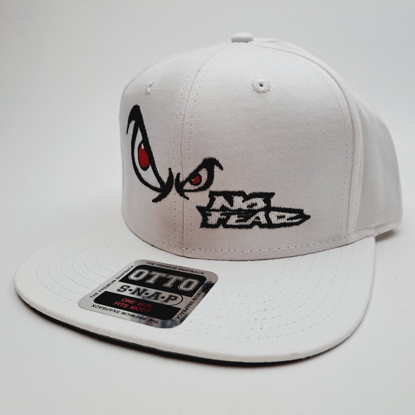 No Fear Angry Eyes Otto Curved Bill Full Cover Snapback Trucker Baseball Hat Cap White