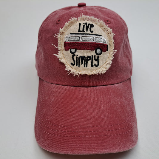 VW Bus Live Simply Embroidered Frayed Patch Women's Hat Cap Washed Relaxed Cotton Adjustabl