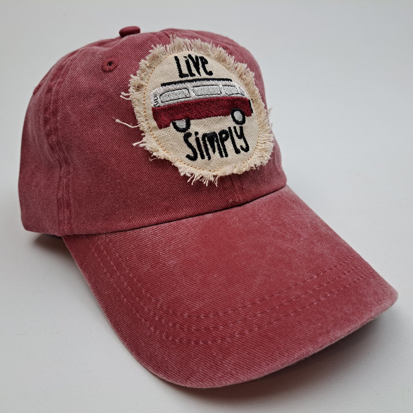 VW Bus Live Simply Embroidered Frayed Patch Women's Hat Cap Washed Relaxed Cotton Adjustabl