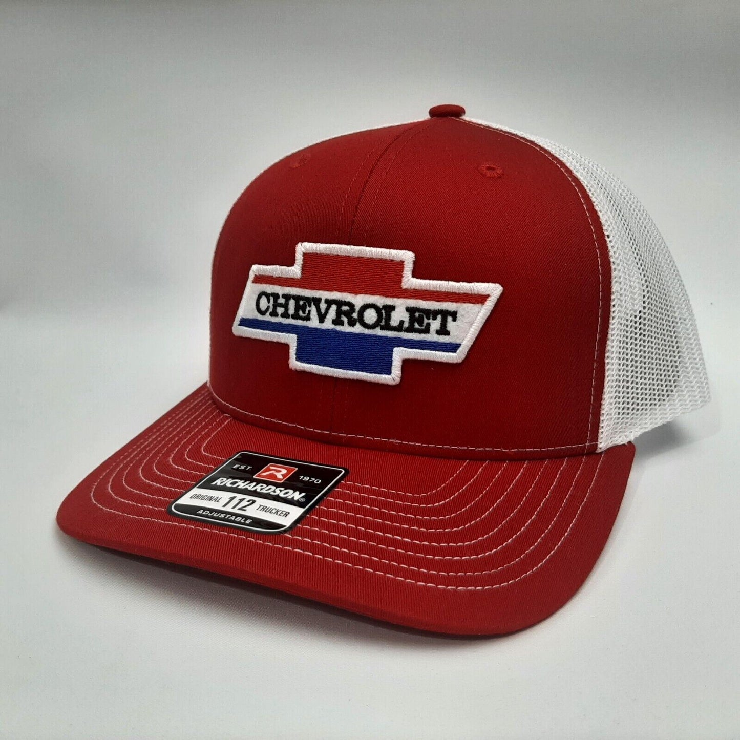 Chevrolet Chevy Embroidered Patch Richardson 112 Trucker Mesh Snapback Cap Hat Red & White