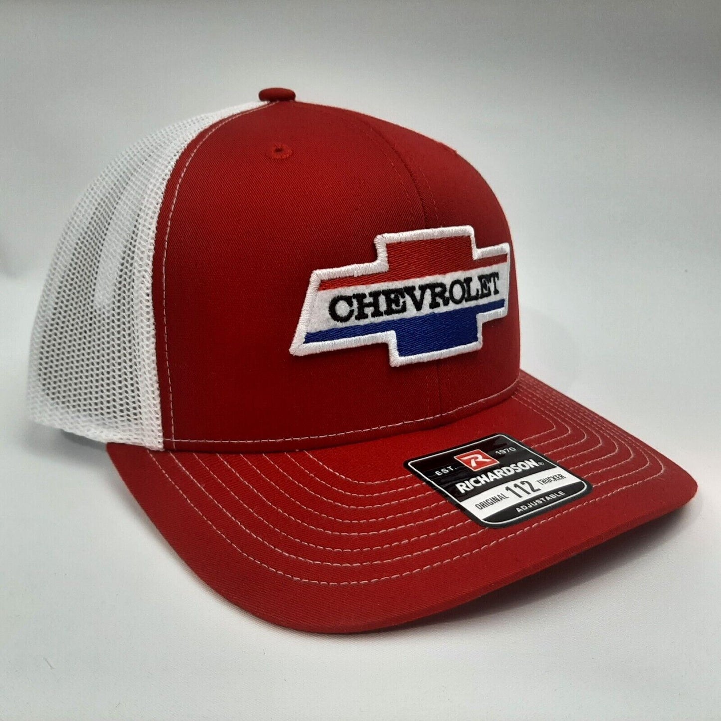 Chevrolet Chevy Embroidered Patch Richardson 112 Trucker Mesh Snapback Cap Hat Red & White