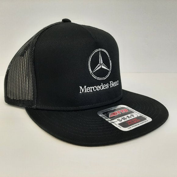Mercedes Benz Mesh Trucker Snapback Flat Bill Embroidered Cap Hat Black Otto