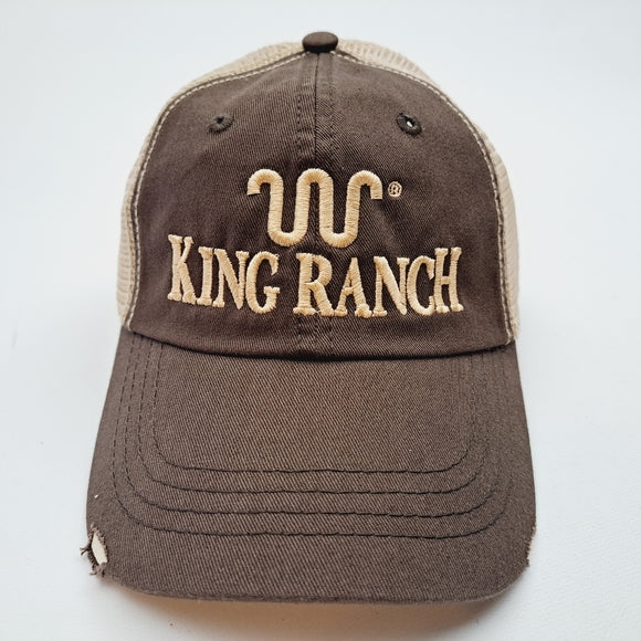 King Ranch Distressed Mesh Trucker Strapback Hat Cap Brown Embroidered