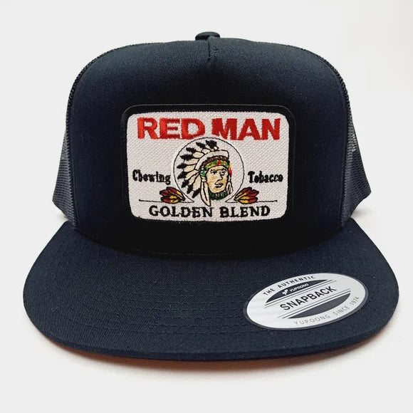 Red Man Embroidered Patch Trucker Mesh Snapback Cap Hat Black