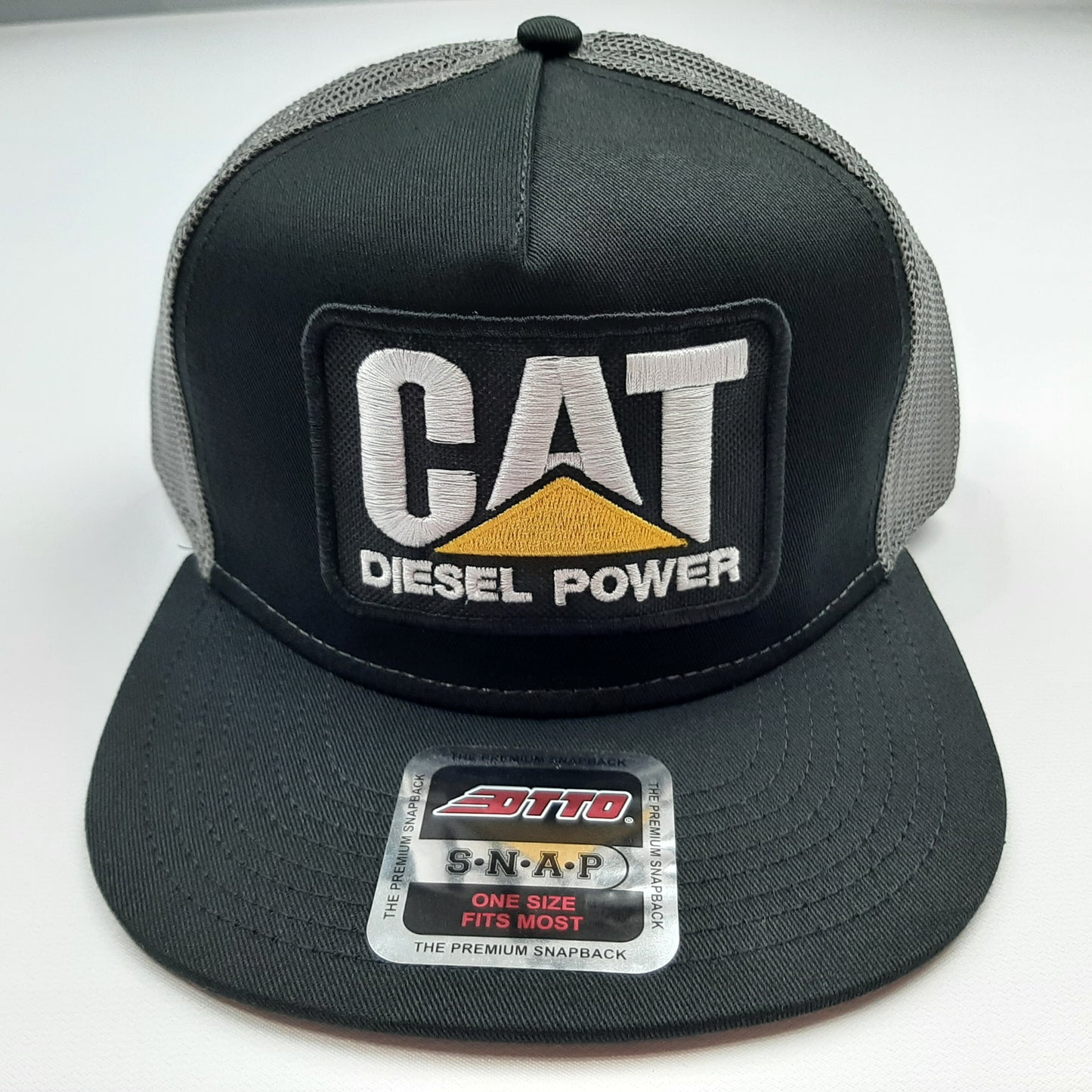 Otto Retro Cat Diesel Power Embroidered Patch Flat bill Trucker Mesh Snapback Cap